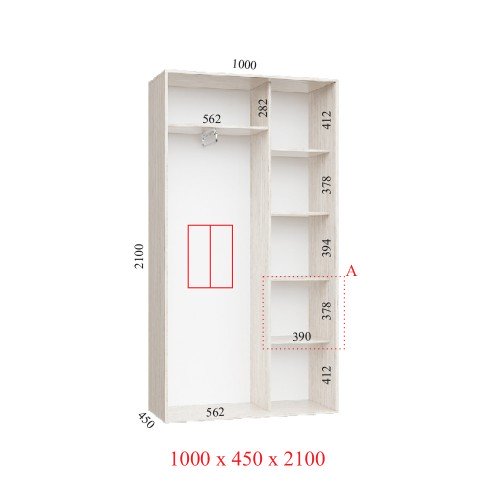 Шкаф купе 100х45х210 см Стандарт
