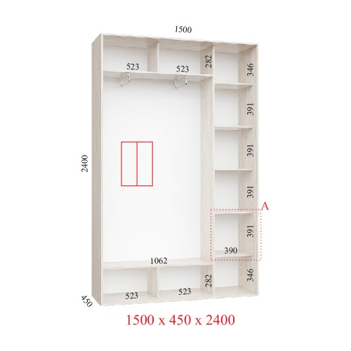 Шкаф купе 150х45х240 см Стандарт