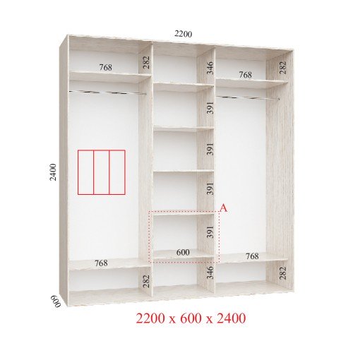Шкаф купе 220х60х240 см Стандарт