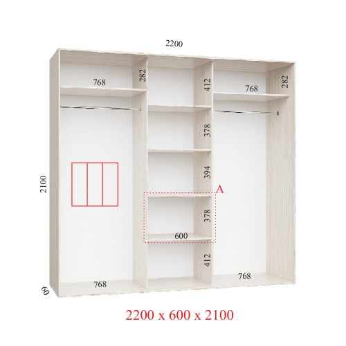 Шкаф купе 220х60х210 см Стандарт