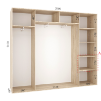 Шкаф купе 260х45х210 см Стандарт